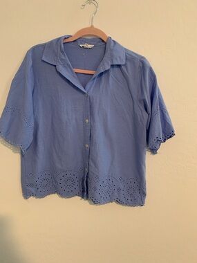 beachlunchlounge Periwinkle Eyelet Hem Button-Down Top